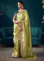 Pure Banarasi Kanjivaram Green Wedding Wear Sequins Work Saree